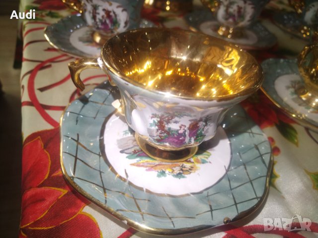 Изключително красив англйиски  порцеланови сервиз за кафе или чай Състои се от 15 части.  Ярки цвето, снимка 11 - Сервизи - 43541539