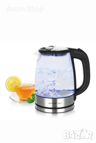 Стъклена електрическа кана Чайник Emerio 1.7L безжичен без BPA , снимка 1