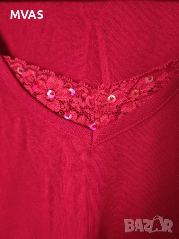 Дамска червена блуза с 3/4 ръкав XL, снимка 3 - Блузи с дълъг ръкав и пуловери - 53157138