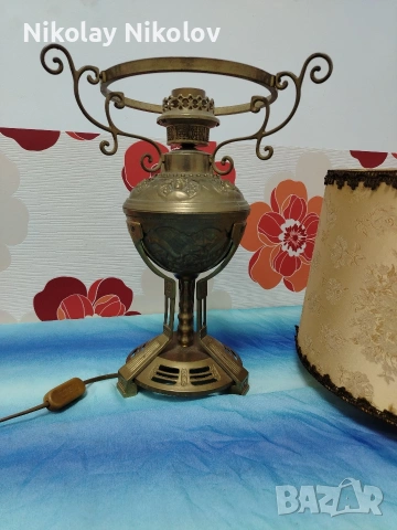 Бронзова лампа Арт Нуво, снимка 2 - Настолни лампи - 53143709