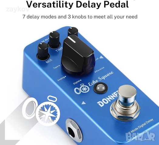 Donner Echo Square Delay педал – 7-режимен цифров Delay за електрическа китара, снимка 3 - Китари - 53134635
