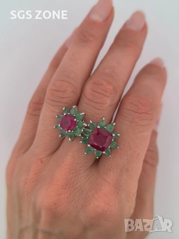 НЕВЕРОЯТЕН ПРЪСТЕН ОТ ТАЙЛАНД С ИЗУМРУДИ и РУБИНИ , снимка 3 - Пръстени - 51116323