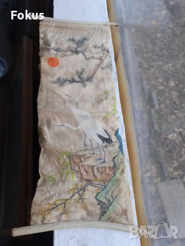 Стара китайска висяща картина върху коприна, снимка 2 - Антикварни и старинни предмети - 53394772