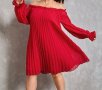 Красива елегантна разкроена рокля/туника с отворени рамена тип солей в червено, снимка 4