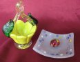 Стари Морано Кристално Стъкло Лот 3 броя Кошничка и Чинийка, снимка 2