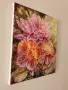 Картина върху платно с маслени бои " Божур " цветя, латинка, хризантема, слънчеви лъчи, живопис , снимка 4