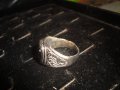 СТАРИНЕН БРОНЗОВ ПОСРЕБРЕН МАСИВЕН ПРЪСТЕН с ЧЕРЕН ОНИКС РЪЧНА ИЗРАБОТКА 22227, снимка 8