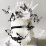 3D 12 бр pvc Черно бели самозалепващи пеперуди декорация за стена мебел торта, снимка 1 - Други - 40303566