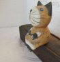 седнало дървено коте котка фигура, снимка 1 - Статуетки - 28882709