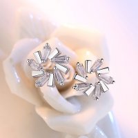 Сребърни Обеци Ледено цвете - 925 печат сребро BA230, снимка 2 - Обеци - 28147894