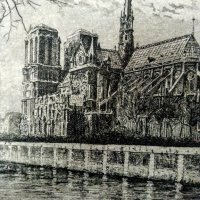 Графика-офорт"Нотр Дам"-Париж 1930г., снимка 3 - Колекции - 26650798