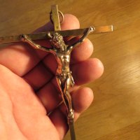 Малък  стар бронзов кръст, разпятие Исус Христос 13 х 8 см , снимка 2 - Антикварни и старинни предмети - 34746545