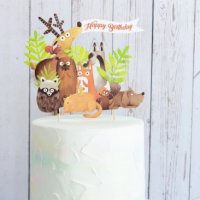 Горски животни картон Happy Birthday сет топери клечки декор за торта, снимка 1 - Други - 26886700