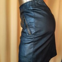 Steps S/M Черна кожена къса пола с джобове с цип , снимка 3 - Поли - 34931540