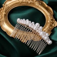 Клипс фиба тип ТИАРА с много перлички аксесоар за коса прическа сватба бал и др, снимка 1 - Аксесоари за коса - 27954186