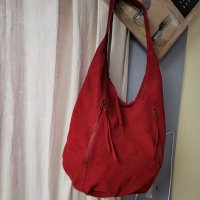 LA REDOUTE  естествен велур червена чанта,тип торба, made in INDIA , снимка 15 - Чанти - 40820737