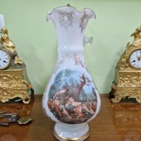 Страхотна антикварна колекционерска френска стъклена ваза Опалин , снимка 1 - Вази - 43813990