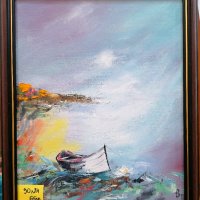 5бр.Маслени картини  Лодки и морета. . , снимка 3 - Картини - 26613885