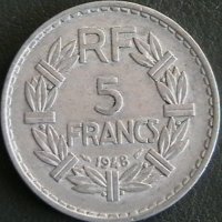 5 франка 1948 (отворена 9), Франция, снимка 1 - Нумизматика и бонистика - 28434480