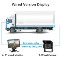 Монитор 7 инча с Безжична система за паркиране за камион + 2 броя безжична камера за задно виждане , снимка 12 - Аксесоари и консумативи - 43670615