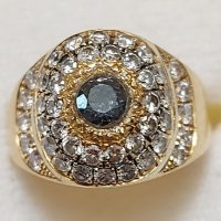 Златен пръстен с брилянти и аквамарин, снимка 2 - Пръстени - 44071430