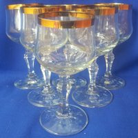 Ретро кристални чаши за алкохол, златен кант, столче, 6 бр , снимка 8 - Антикварни и старинни предмети - 37982466