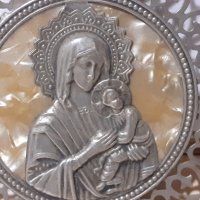 Панагия богородица медальон икона религия метална, снимка 2 - Антикварни и старинни предмети - 43382972