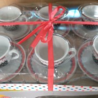 Сервиз чаши за кафе 6 броя с чинийки за подарък с панделка, снимка 1 - Сервизи - 32867132