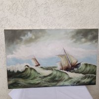 Картина "Буря в морето" - маслени бои на платно - 60/40см, снимка 6 - Антикварни и старинни предмети - 39013213