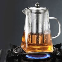 Стъклена кана за чай с квадратна форма, снимка 1 - Аксесоари за кухня - 42959618
