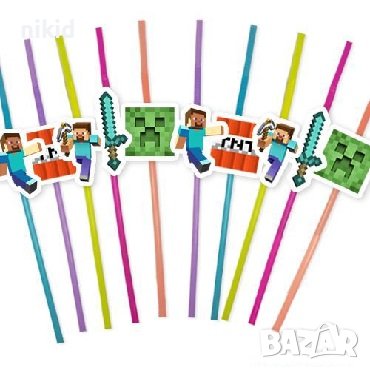 Minecraft Майнкрафт 10 бр парти сламки рожден ден, снимка 1