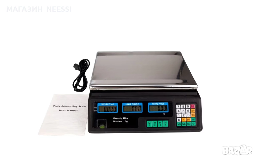 Електронна магазинна везна до 40 кг, LCD, везна за страната, автоматично спиране, смяна на единиците, снимка 1