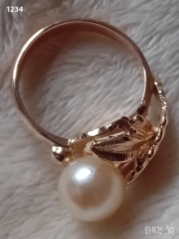 Старинен златен пръстен с естествена перла ръчна изработка, снимка 1