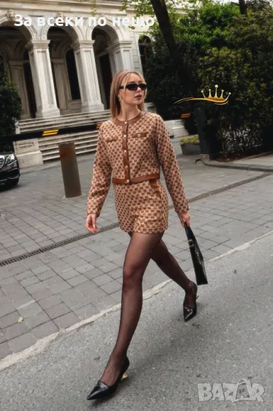 Gucci Дамски Бежов Къс Комплект Гучи Код E2, снимка 1