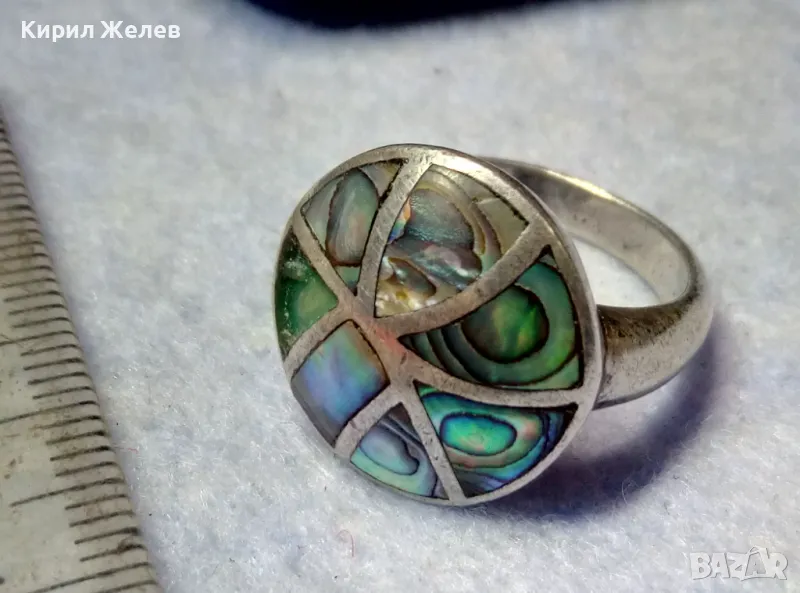 ПРЕКРАСЕН ВИНТИДЖ АРТ СЕДЕФЕН СРЕБЪРЕН ПРЪСТЕН СРЕБРО 925 с РЪЧНО ИНКРУСТИРАН КРАЛСКИ СЕДЕФ 47534, снимка 1