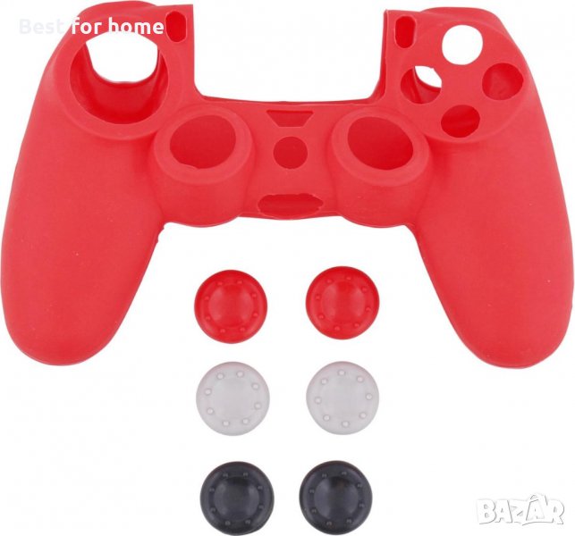 Силиконов калъф за контролер PlayStation 4 Controller  Предлага се в два цвята- бял или червен, снимка 1