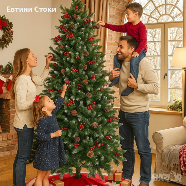 Изкуствена елха Luxury Diamond – с червен глог и шишарки, снимка 1