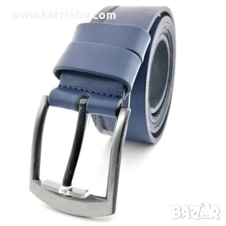 Мъжки колан широк естествена кожа в син цвят, снимка 1
