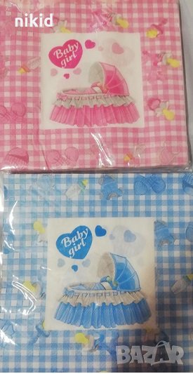 Baby Girl бебе розови сини 10 парти салфетки за рожден ден, снимка 1