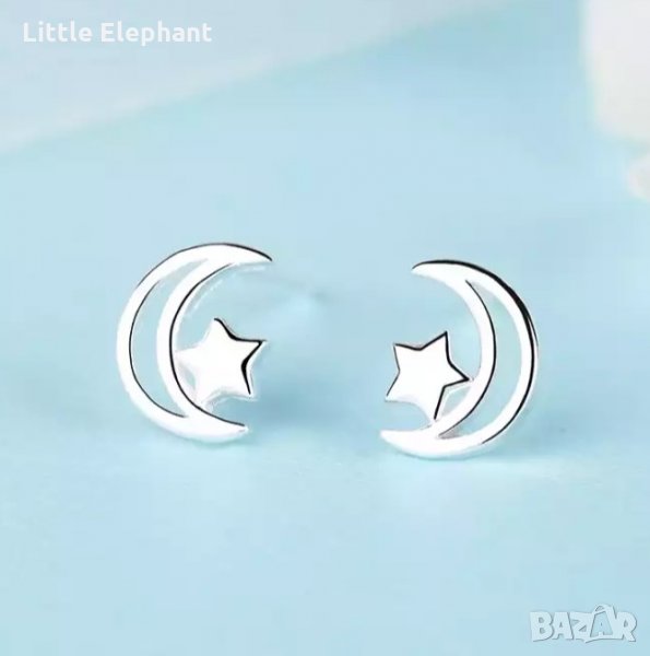 Сребърни обеци колекция"Star and moon clean"/нови, снимка 1