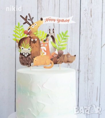 Горски животни картон Happy Birthday сет топери клечки декор за торта, снимка 1