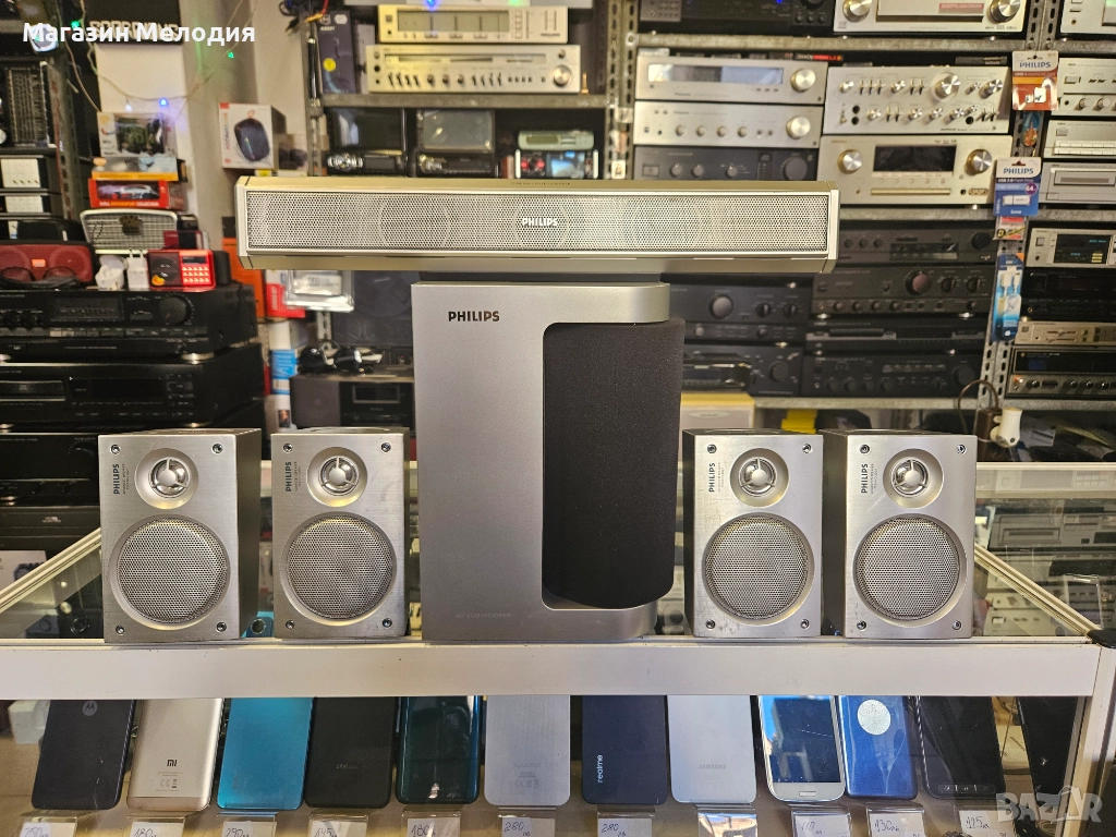 Тонколони 5+1 за домашно кино и музика Philips Бас каса, център и 4 колони. В отлично техническо и в, снимка 1