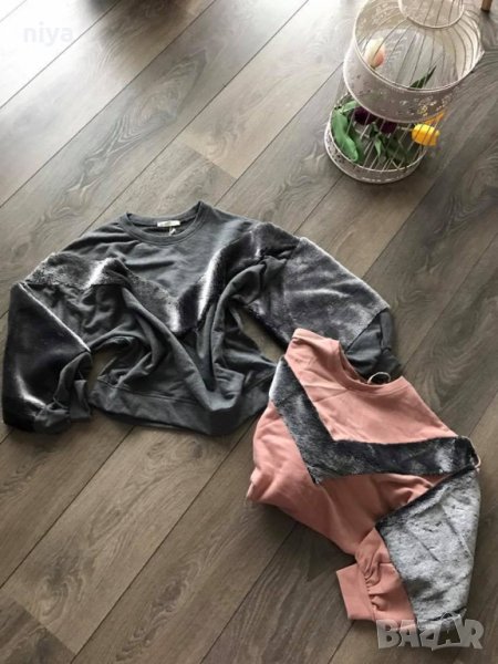 Блуза със сив пух на ръкавите в сив цвят като от тези на Zara, снимка 1