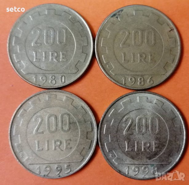 Лот 4 броя по 200 лири ИТАЛИЯ 1985 и 1998 г. к57, снимка 1