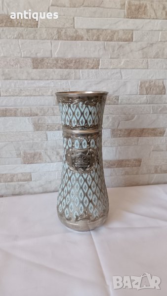 Стара метална немска ваза с гравюри - 25см, снимка 1