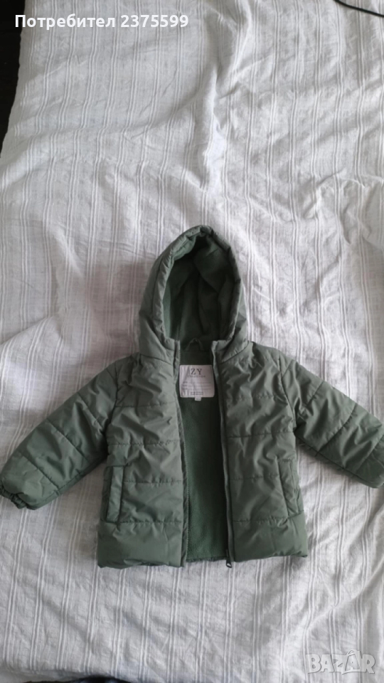 Детско ватирано яке в пастелно зелено, снимка 1