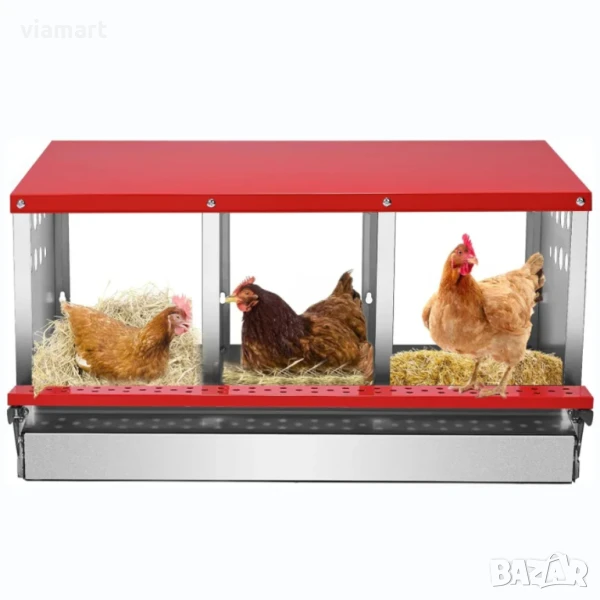 Гнездо за кокошки LIVOSA с 3 отделения и наклонен полог - автоматично събиране на яйца, снимка 1