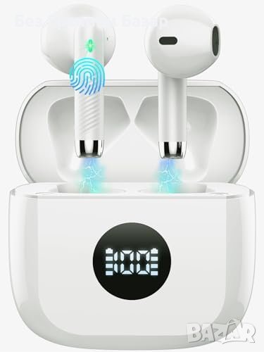 Нови Безжични слушалки Bluetooth 5.3, IP7, Hifi, 40H - Ярко Бял Водоустойчиви, снимка 1