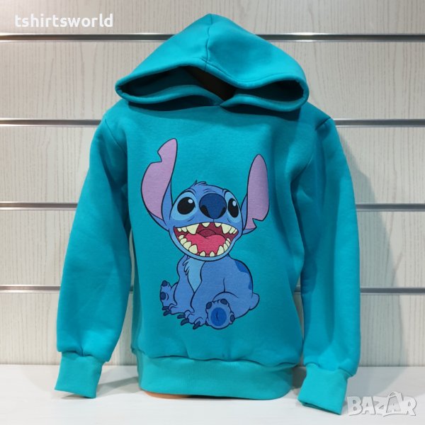 Нов детски суичър с дигитален печат Стич (Stitch) в зелен цвят, снимка 1