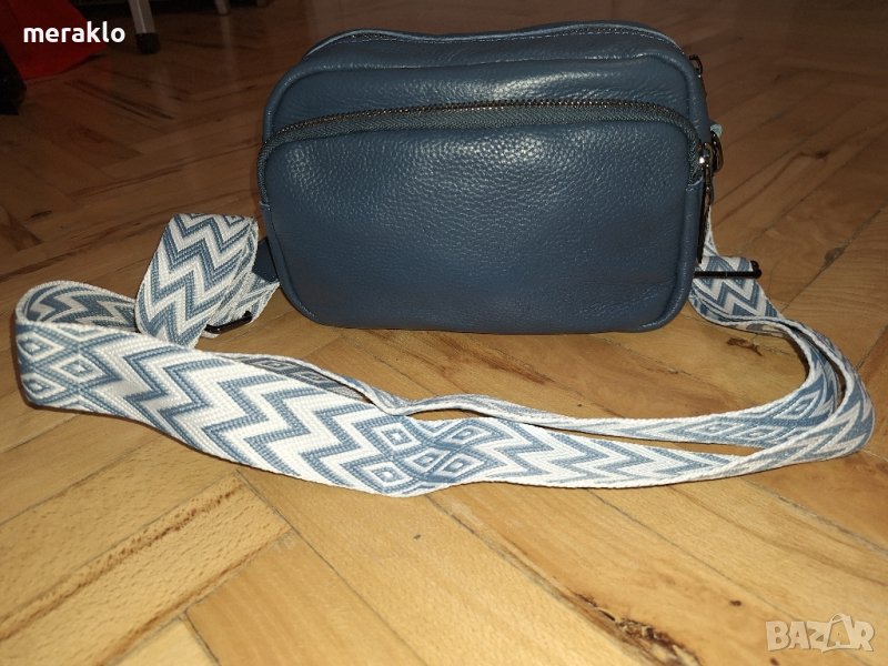 нова чанта, естествена кожа в син цвят , снимка 1